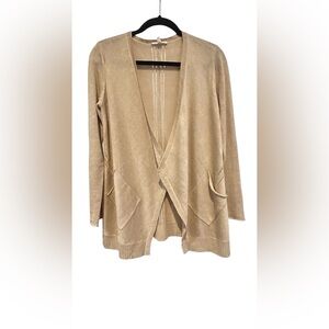 Eileen Fisher Sweater Women PP Linen Open Knit Boho Duster Cardigan Tan/ Sand